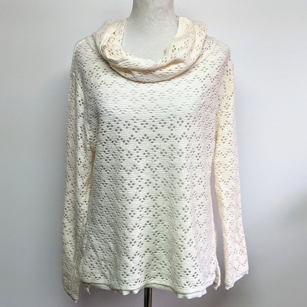 Dylan Cowl Neck Open Lace Cream Sweater Sz  M